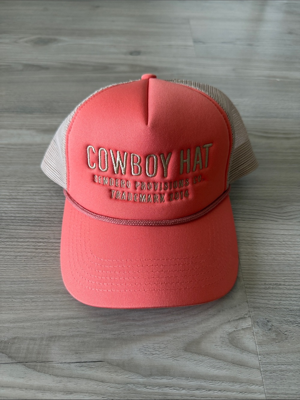 Free People Cowboy Hat Trucker Cap in Coral and Cream